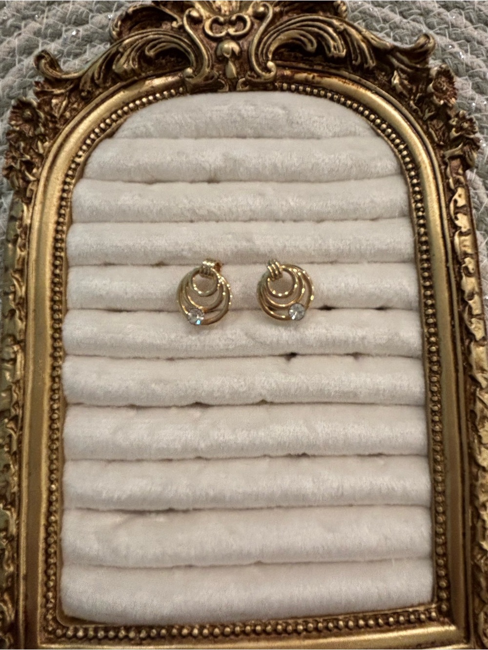 Gold-Tone Hoop Stud Earrings with Clear Stone Accent